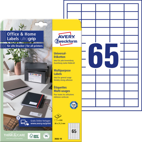 Etykiety papierowe Avery Zweckform 3666-10 rozmiar 38 x 21,2mm 650 etykiet