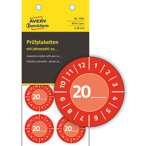 Etykiety inspekcyjne inwentaryzacyjne winylowe czerwone 20_xx Ø30mm 80 szt.