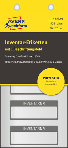 Etykiety inspekcyjne inwentaryzacyjne srebrne Avery Zweckform 6905 50x20 1 pole