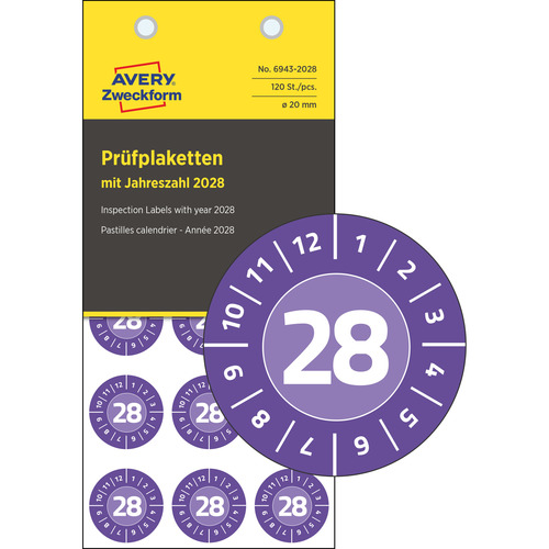 Naklejki inspekcyjne winylowe 2028 r. Avery Zweckform 6943-2028 Ø20 120 szt.