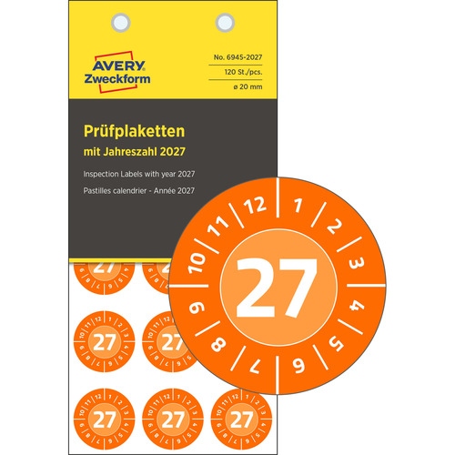 Kółka inspekcyjne NoPeel 2027 r. Avery Zweckform 6945-2027 Ø20 op.120 szt