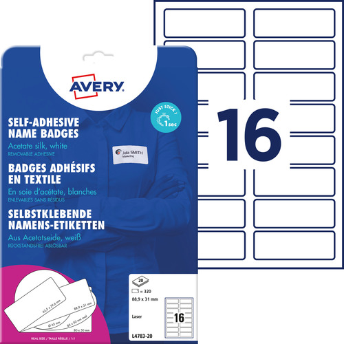 Samoprzylepne identyfikatory Avery Zweckform L4783-20 jedwabne 88,9 x 31mm