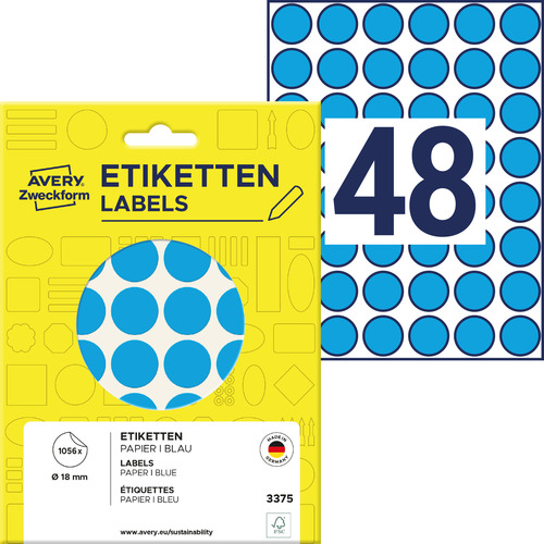 3375 Etykiety Avery Zweckfrom kółka samoprzylepne 18mm niebieskie 1056 szt.