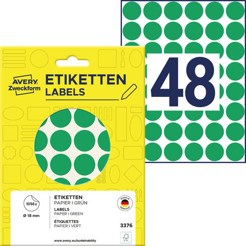 3376 Etykiety Avery Zweckfrom kółka samoprzylepne 18mm zielone 1056 szt.