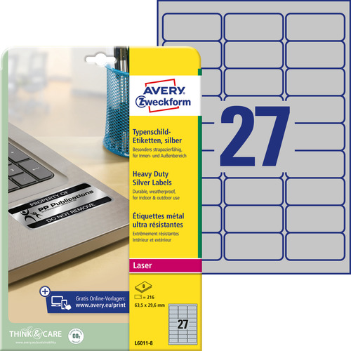 Etykiety znamionowe srebrne Avery Zweckform L6011-8 rozmiar 63,5 x 29,6mm