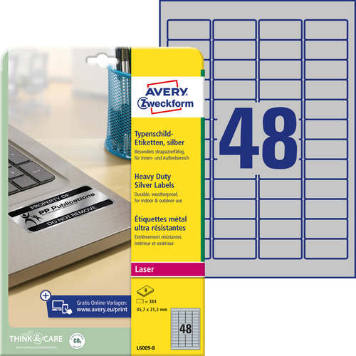 Etykiety znamionowe srebrne Avery Zweckform L6009-8 rozmiar 45,7 x 21,2 mm