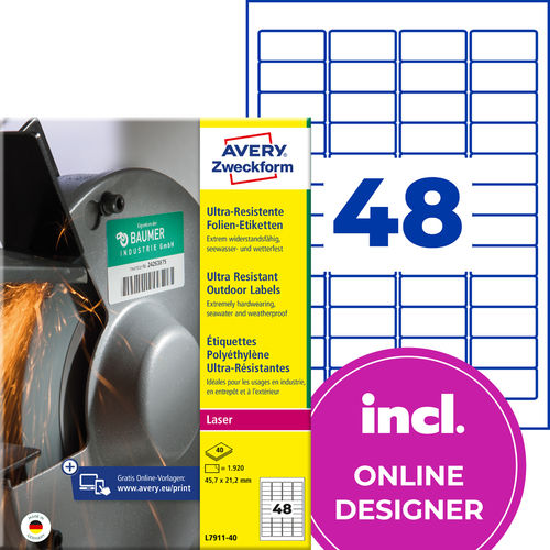 Etykiety polietylenowe Avery Zweckform L7911-40 rozm. 45,7 x 21,2mm 1920 etykiet