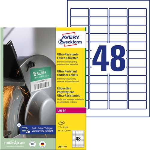 Etykiety polietylenowe Avery Zweckform L7911-40 rozm. 45,7 x 21,2mm 1920 etykiet