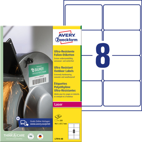 Etykiety polietylenowe Avery Zweckform L7914-40 rozm. 99,1 x 67,7mm 320 etykiet