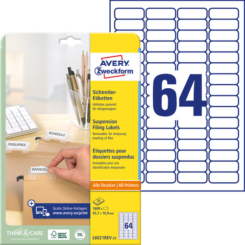 Etykieta usuwalna papierowa L6021REV-25 rozmiar 45,7 x 16,9mm, 1600 szt.