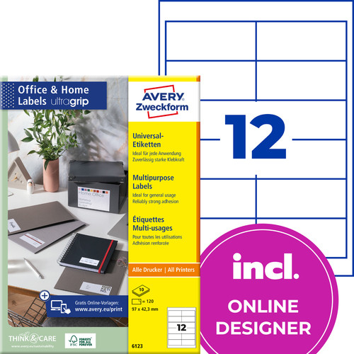 Etykiety uniwersalne Avery Zweckform 6123 rozmiar 97 x 42,3 mm 120 etykiet