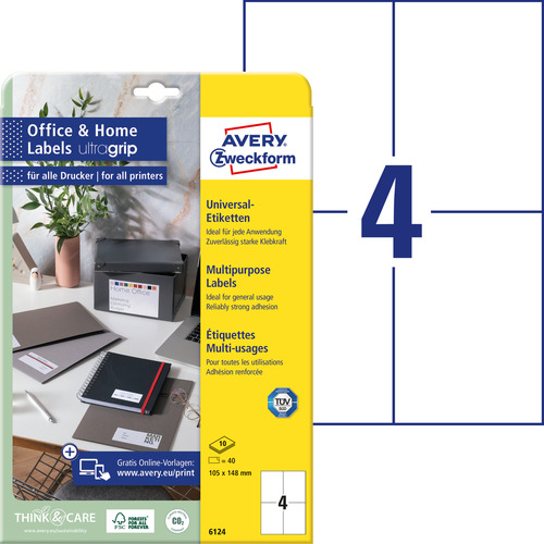 Etykiety uniwersalne Avery Zweckform 6124 rozmiar 105 x 148 mm 40 etykiet