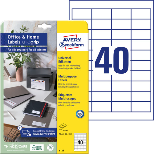 Etykiety uniwersalne Avery Zweckform 6126 rozmiar 48,5 x 25,4 mm 400 etykiet