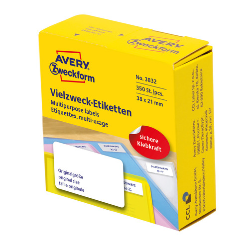 3832 Etykieta trwale przylegająca do odręcznego opisywania 38 x 21mm/ 350 szt.