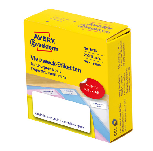 3833 Etykieta trwale przylegająca do odręcznego opisywania 50 x 19mm/ 250 szt.
