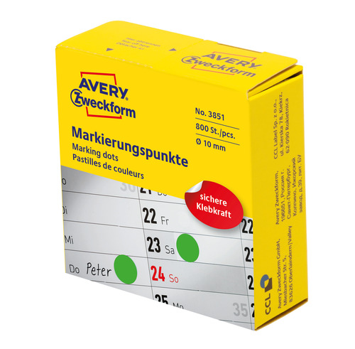 3851 Avery Zweckform Kółka samoprzylepne 800 szt. dyspenser Ø10mm zielone