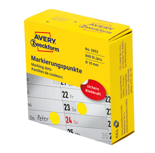 3852 Avery Zweckform Kółka samoprzylepne 800 szt. dyspenser Ø10mm żółte