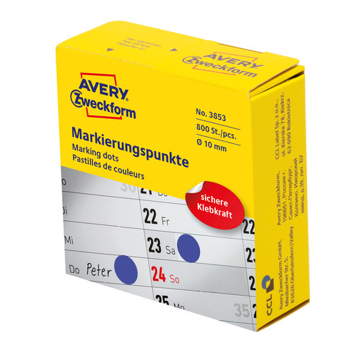 3853 Avery Zweckform Kółka samoprzylepne 800 szt. dyspenser Ø10mm niebieskie