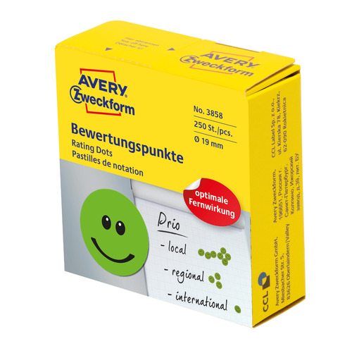 3858 Avery Zweckform Kółka samoprzylepne UŚMIECHNIĘTA BUŹKA 250 szt. Ø19 mm