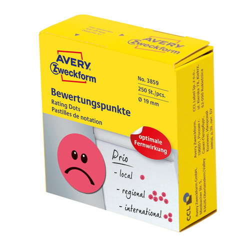 3859 Avery Zweckform Kółka samoprzylepne SMUTNA BUŹKA 250 szt. Ø19 mm