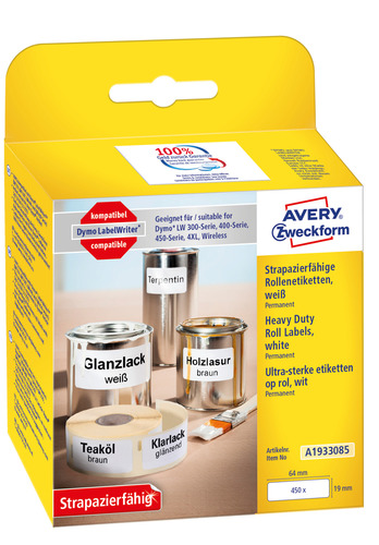 A1933085 Etykieta poliestrowa Heavy Duty do Dymo LabelWriter 19 x 64mm 450 szt.