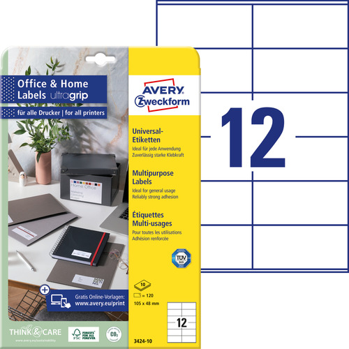 Etykiety uniwersalne Avery Zweckform 3424-10 rozmiar 105 x 48mm 120 etykiet