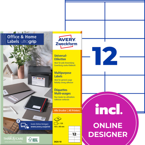 Etykiety uniwersalne Avery Zweckform 3424-10 rozmiar 105 x 48mm 120 etykiet