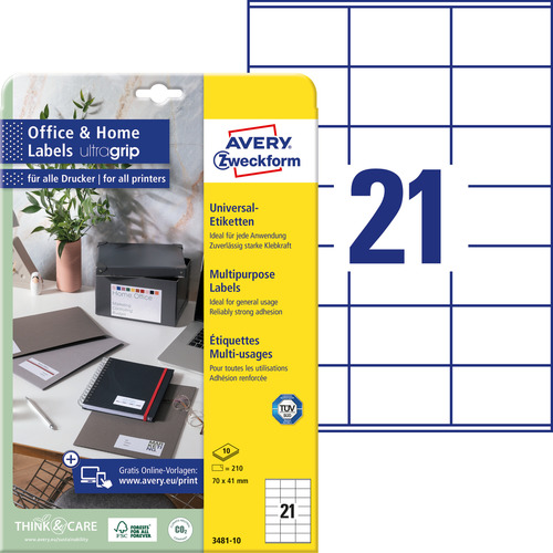 Etykiety uniwersalne Avery Zweckform 3481-10 rozmiar 70 x 41mm 210 etykiet