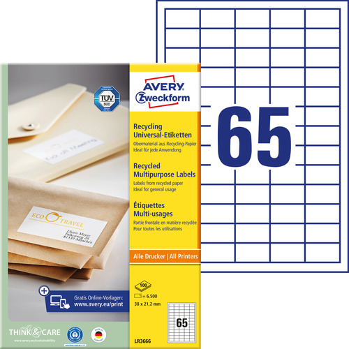 Etykiety uniwersalne recyklingowane Avery Zweckform LR3666 38x21,2mm 6500 szt.
