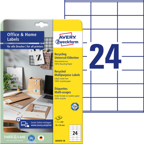 Etykiety uniwersalne recykling Avery Zweckform LR3475-10 70x36mm 240szt.