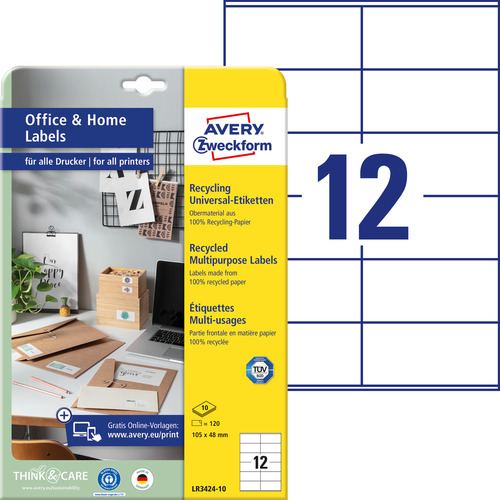 Etykiety uniwersalne recykling Avery Zweckform LR3424-10 105x48mm 120 szt.