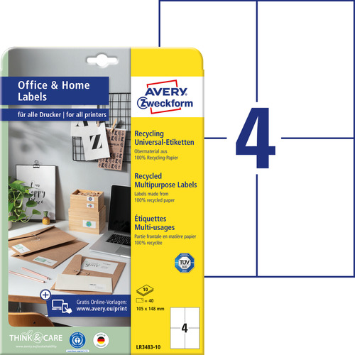 Etykiety uniwersalne recykling Avery Zweckform LR3483-10 105x148mm 40 szt.