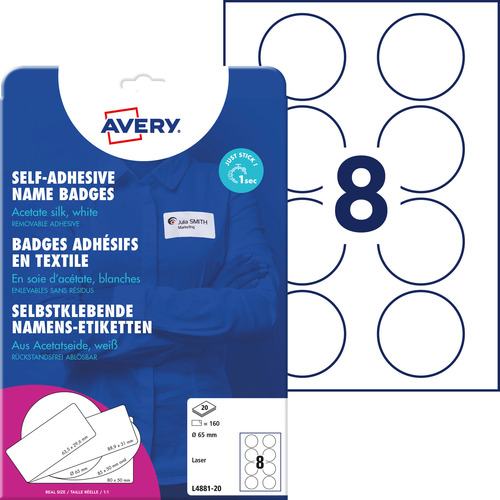 Samoprzylepne identyfikatory Avery Zweckform L4881-20 sztuczny jedwab Ø 65mm
