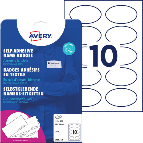Samoprzylepne identyfikatory Avery Zweckform L4882-20, 80 x 50 mm, 200 szt.