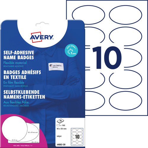 Samoprzylepne identyfikatory Avery Zweckform J4882-20, 80 x 50 mm, 200 szt.