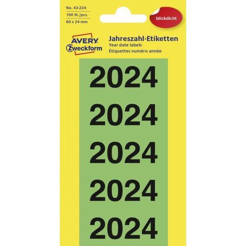 Etykiety na segregator z nadrukiem roku 2024 roz 60x26 mm zielone 100 szt.