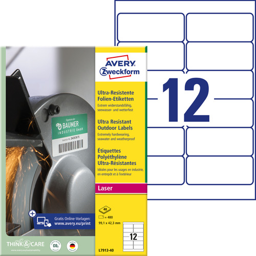 Etykiety polietylenowe Avery Zweckform L7913-40 rozm. 99,1 x 42,3 mm 480 etykiet