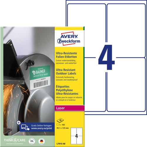 Etykiety polietylenowe Avery Zweckform L7915-40 rozm. 99,1 x 139 mm 160 etykiet