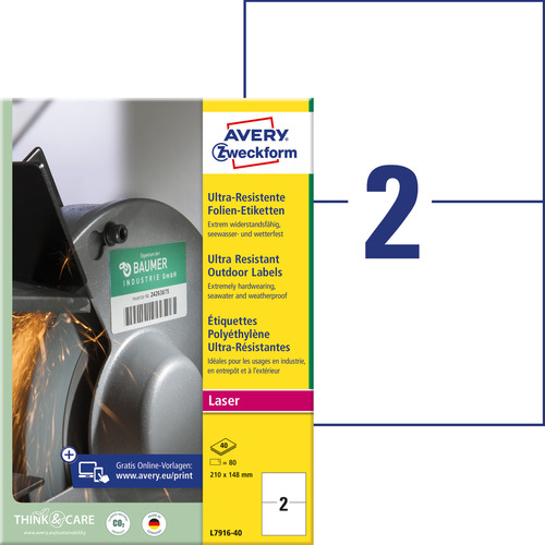 Etykiety polietylenowe Avery Zweckform L7916-40 rozm. 210 x 148 mm 80 etykiet