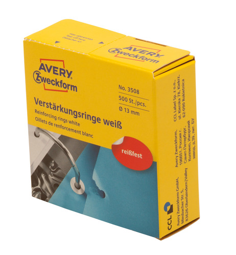 Avery Zweckform 3508 białe pierścienie wzmacniające dokumenty 13mm 500 szt