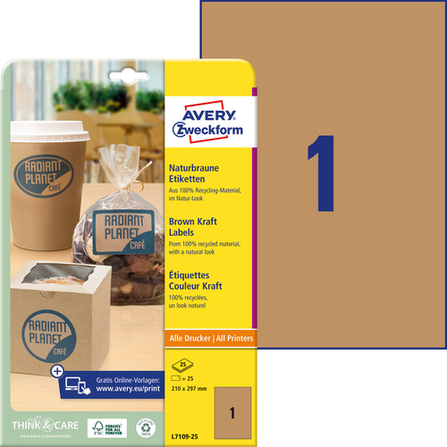 Brązowe naturalne etykiety 210x297 mm etykiet Avery Zweckform L7109-25