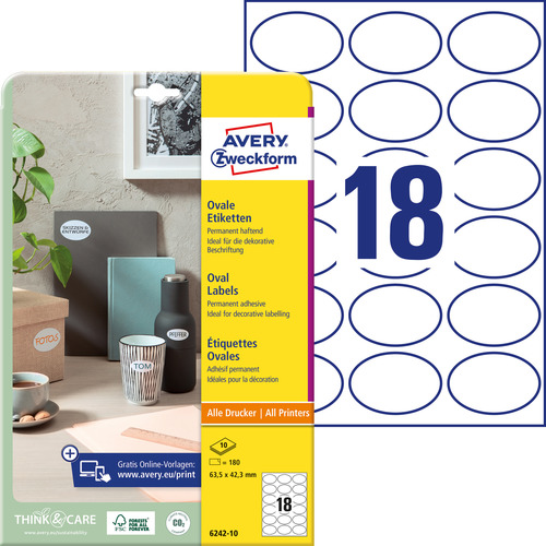 Avery Zweckform 6242-10 Owalne etykiety na produkty 63,5 x 42,3 mm 180 szt.
