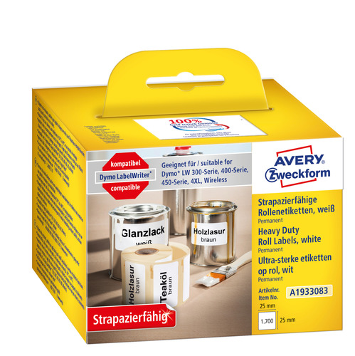 A1933083 Etykieta poliestrowa Heavy Duty do Dymo LabelWriter 25 x 25mm 1700 szt.