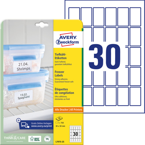 Etykiety na mrożonki Avery Zweckform L7975-25 białe 30 x 50 mm 750 etykiet