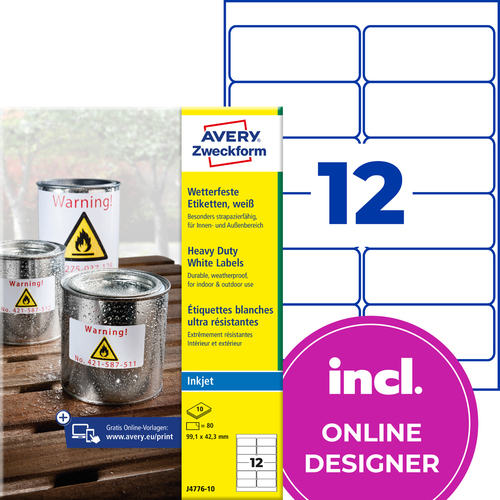 Etykiety wodoodporne InkJet Avery Zweckform J4776-10 poliesterowe 99,1x67,7 mm