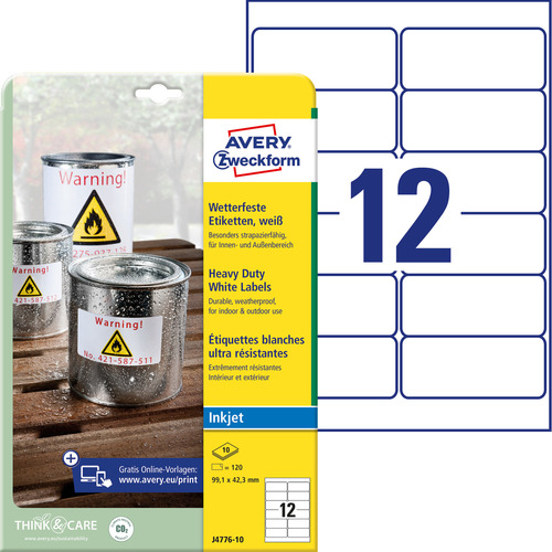 Etykiety wodoodporne InkJet Avery Zweckform J4776-10 poliesterowe 99,1x67,7 mm