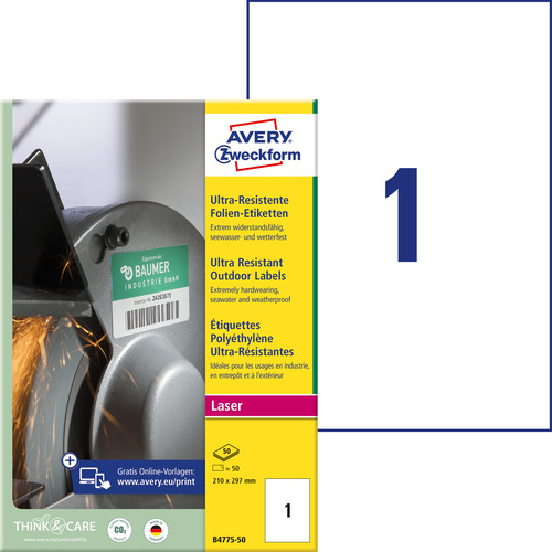 Etykiety polietylenowe Avery Zweckform B4775-50 rozm. 210 x 297 mm 50 etykiet