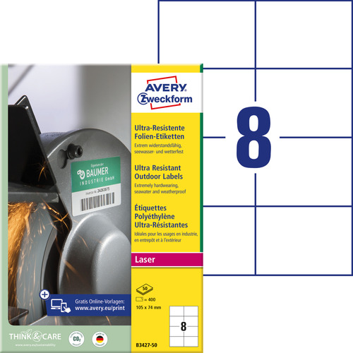 Etykiety polietylenowe Avery Zweckform B3427-50 rozm. 105x74mm 400 etykiet