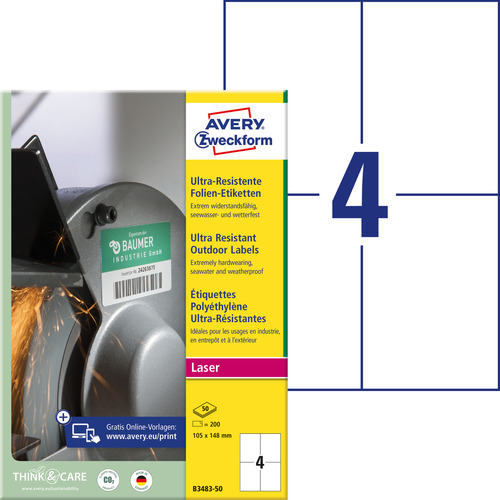 Etykiety polietylenowe Avery Zweckform B3483-50 rozm. 105x148mm 200 etykiet