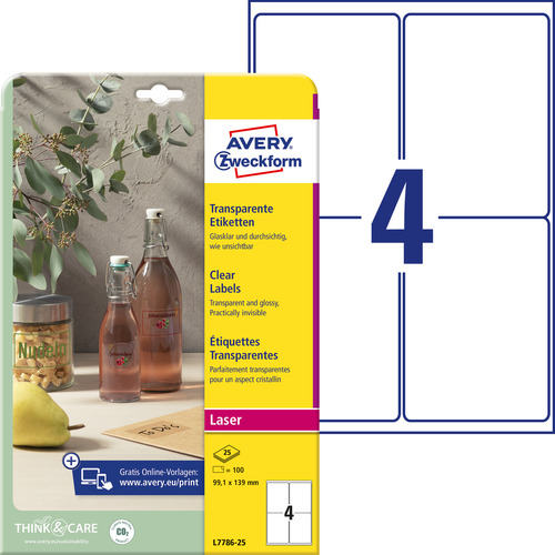 Etykiety foliowe przezroczyste samoprzylepne A4 Avery Zweckform L7786-25